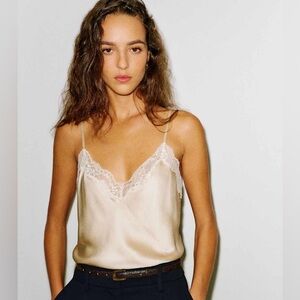 Reformation Elegant Cream Lace Trim Cami
